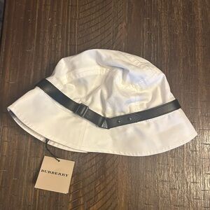 Authentic Burberry White Bucket Hat with Black Strap